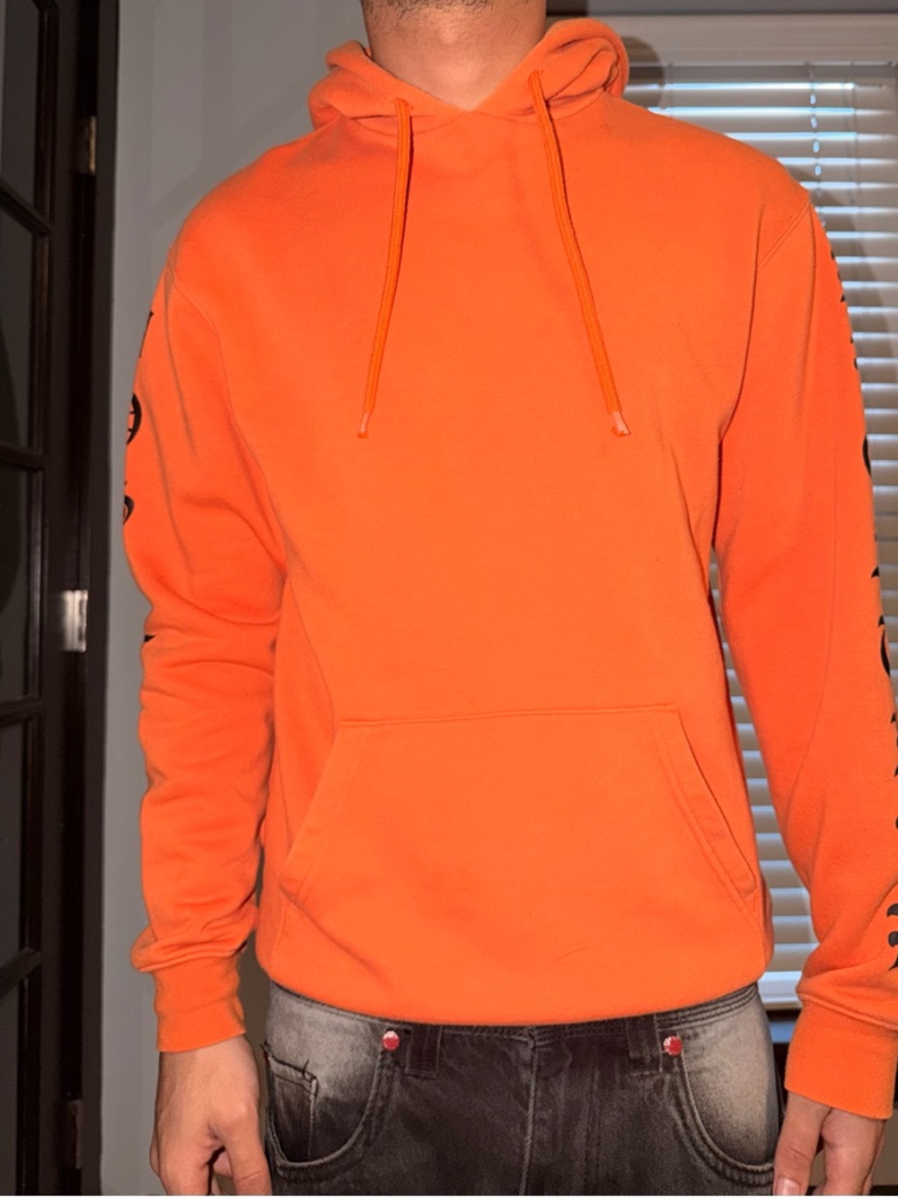 H&M Bright Orange Pullover Hoodie with Drawstring